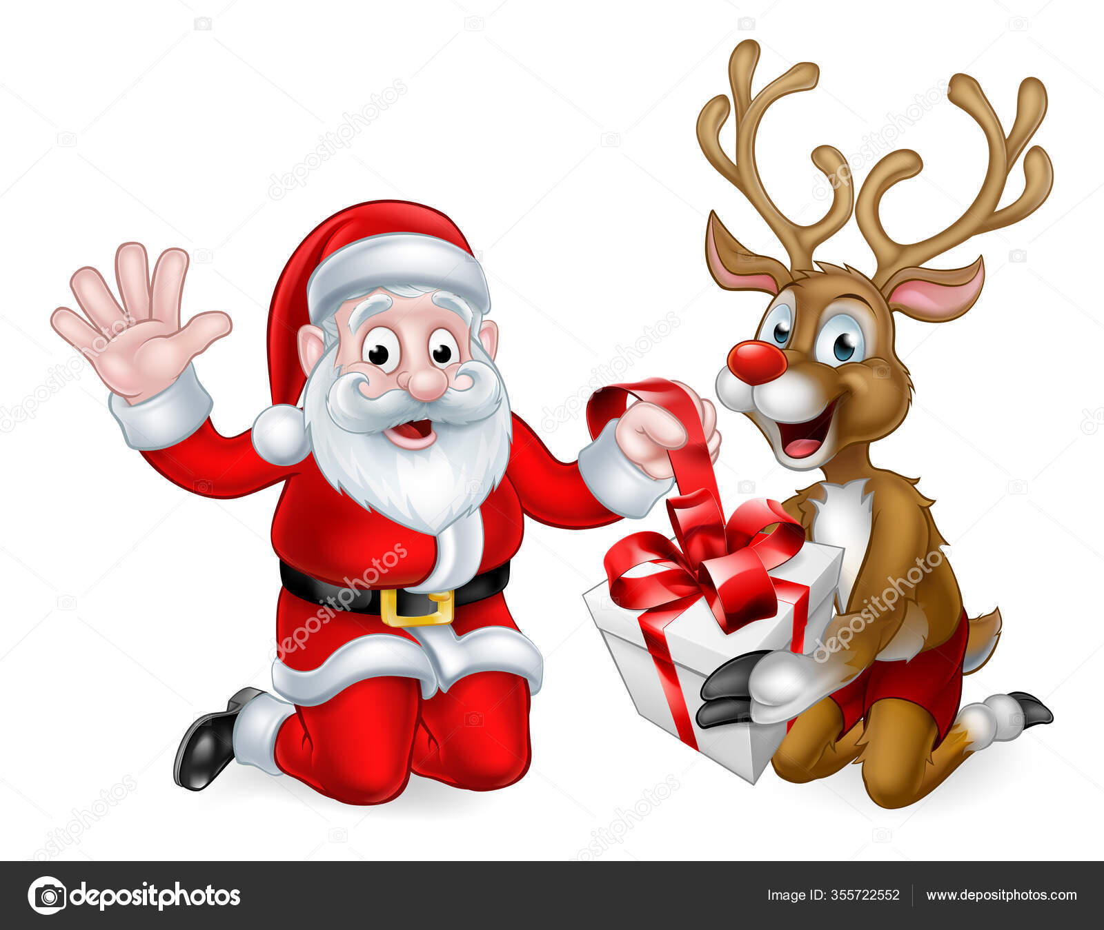 Santa and Reindeer with Christmas Gift Stock Vector by ©Krisdog 355722552, image size:1600x1349