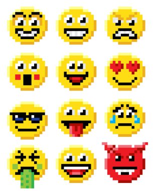 Pixel Art Emoji Emoticon Set clipart