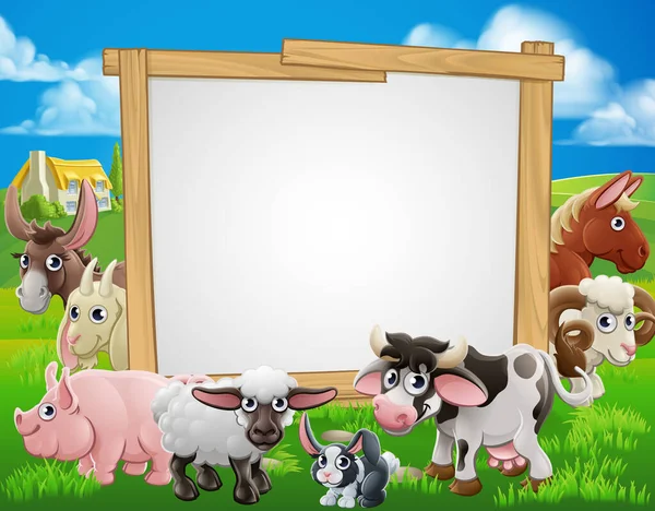 Farm Animals Cartoon Sign — Stock Vector
