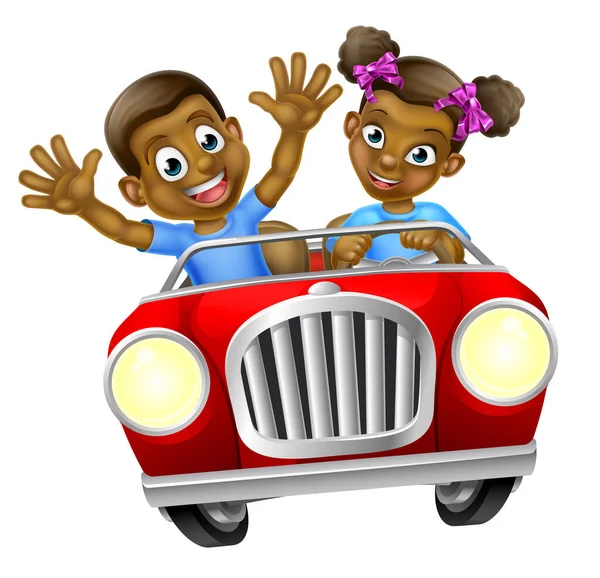 Cartoni animati ragazzo e ragazza guida auto — Vettoriale Stock
