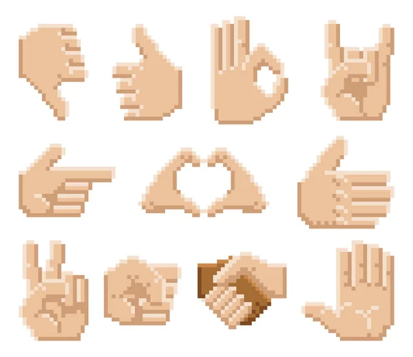 Pixel Art iconos de la mano — Vector de stock