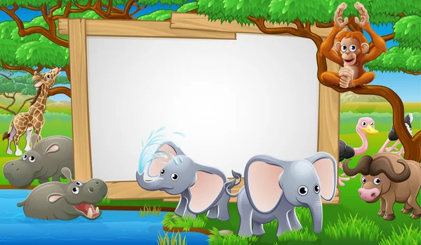 Safari Animaux Cartoon Sign — Image vectorielle