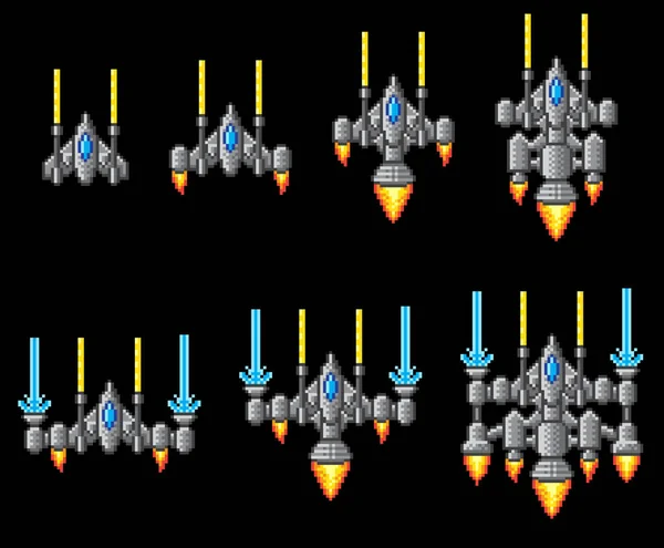 Pixel Art Arcade Video Game Spaceship — Stock Vector