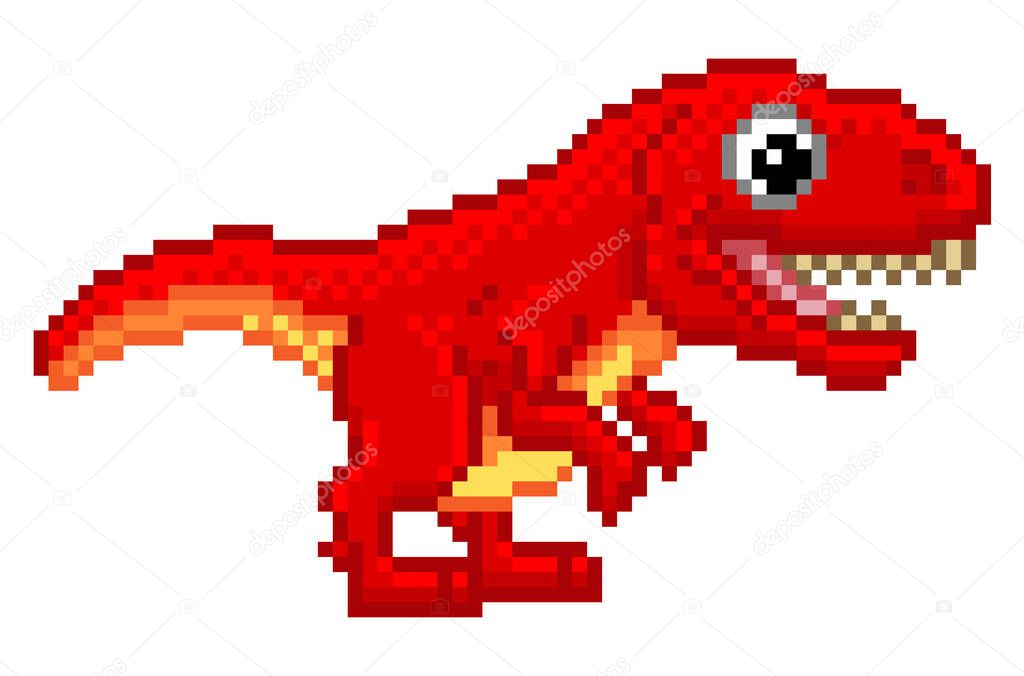 Pixel art 8 bit cartoon T Rex Tyrannosaurus dinosaur character