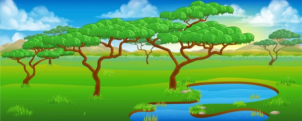 Safari paisaje de la escena de la sabana africana — Vector de stock