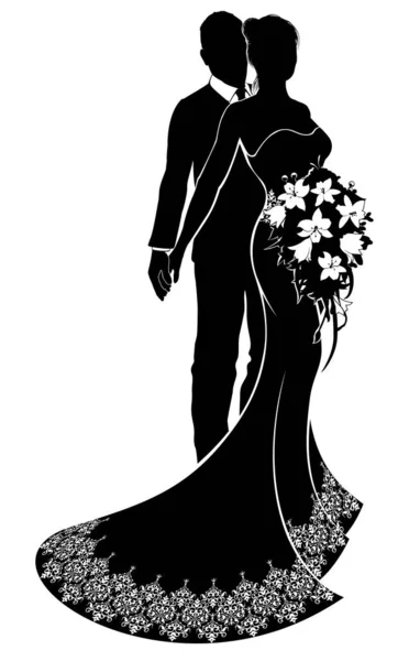 Novia y novio silueta de boda — Vector de stock