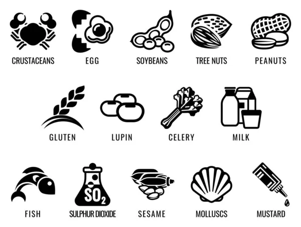 Symbole für Nahrungsmittelallergene — Stockvektor