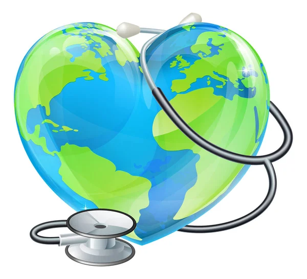 Heart World Health Day Earth Stethoscope Globe Concept — Stockový vektor