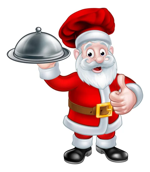 Kerstman Kerstmis Chef Holding Plate of Food — Stockvector