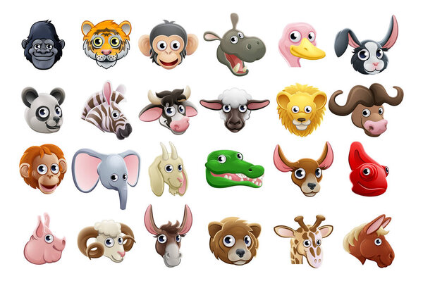 Cartoon Animal Faces Icon Set