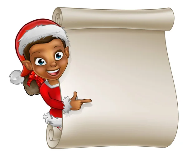 Christmas Scroll Elf Cartoon — Stock Vector