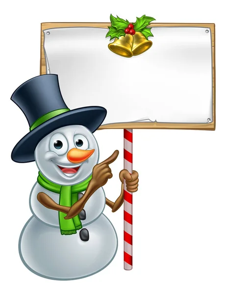 Kerst Sneeuwman Holding Sign — Stockvector