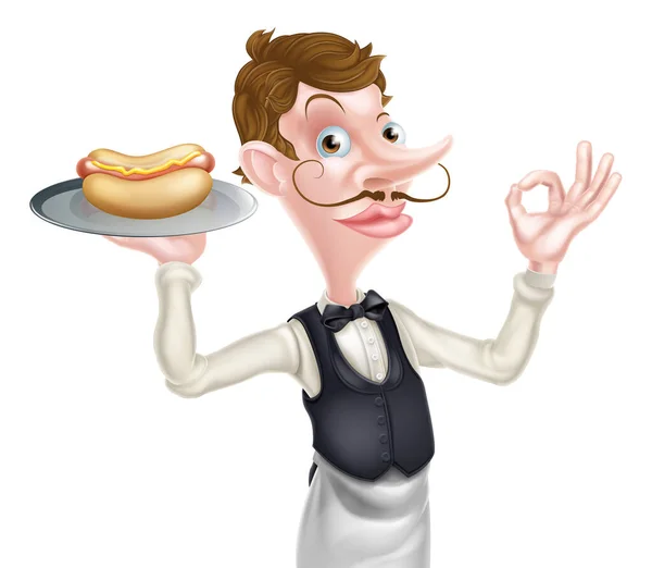 Rajzfilm tökéletes Hotdog Butler — Stock Vector