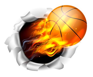Arkaplanda Delik Açan Alevli Basketbol Topu