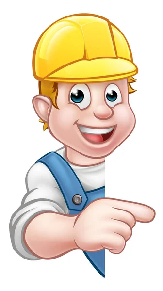 Handyman Builder Worker in Hard Hat — Stock Vector