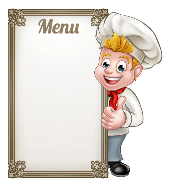 Cartoon Chef or Baker Character Menu — Stock Vector