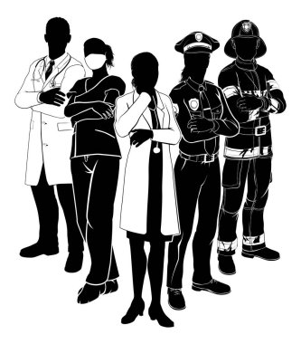 Polis Doktor Acil Durum Ekibi Siluetleri