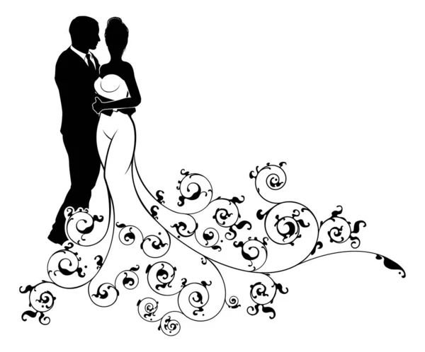 Astratto matrimonio modello sposa e sposo silhouette — Vettoriale Stock