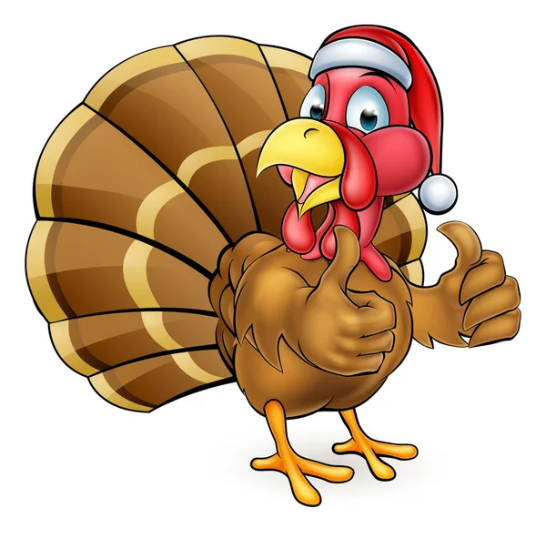 Cartoon Kerst Turkije Vogel in Santa Hoed — Stockvector