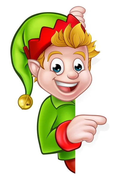 Pointing Christmas Elf Cartoon Character — Stock Vector