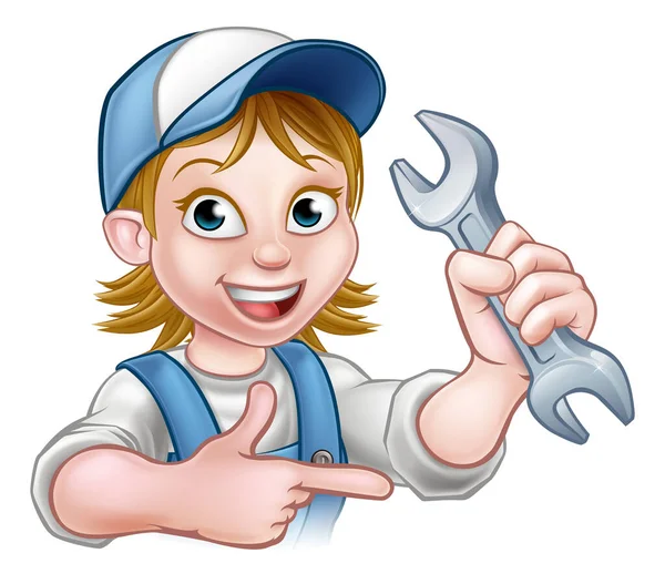 Mechanic or Plumber Woman Cartoon Character — Stock Vector