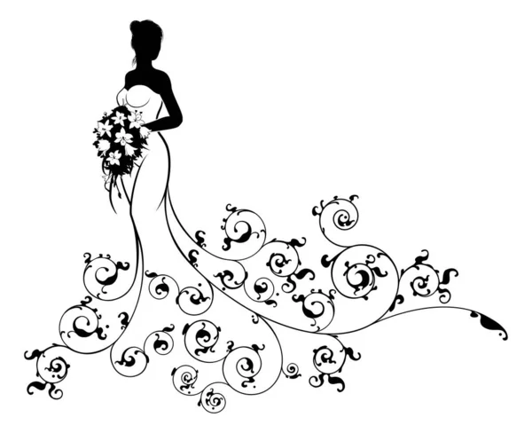 Pattern Wedding Bride Silhouette — Stock Vector