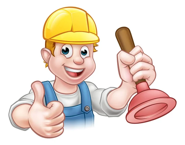 Loodgieter Handyman Holding Plunger — Stockvector