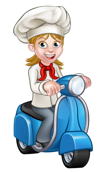 Entrega de desenhos animados Moped Scooter Chef —  Vetores de Stock