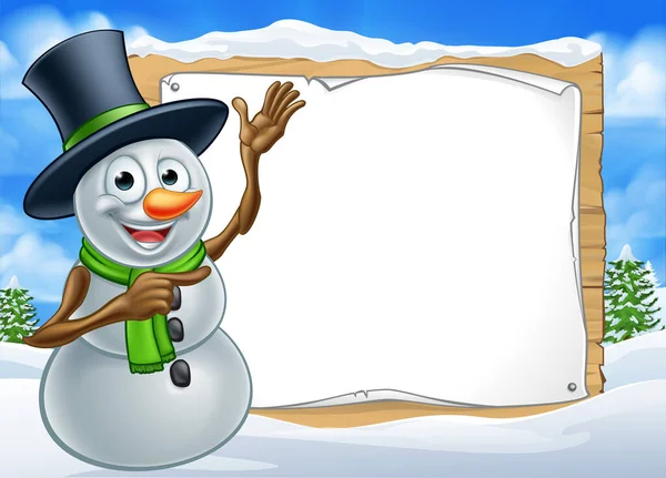 Χιονάνθρωπος Cartoon Χριστούγεννα σημάδι — Διανυσματικό Αρχείο
