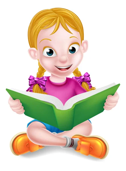 Rajzfilm lány olvasás könyv — Stock Vector