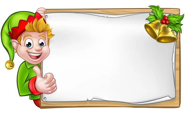 Kerstbordje Kerstman Helper Elf duimen omhoog — Stockvector