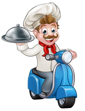 Çizgi film teslimatı Moped Scooter Chef