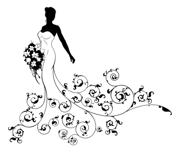 Wedding Bouquet Abstract Bride Silhouette — Stock Vector