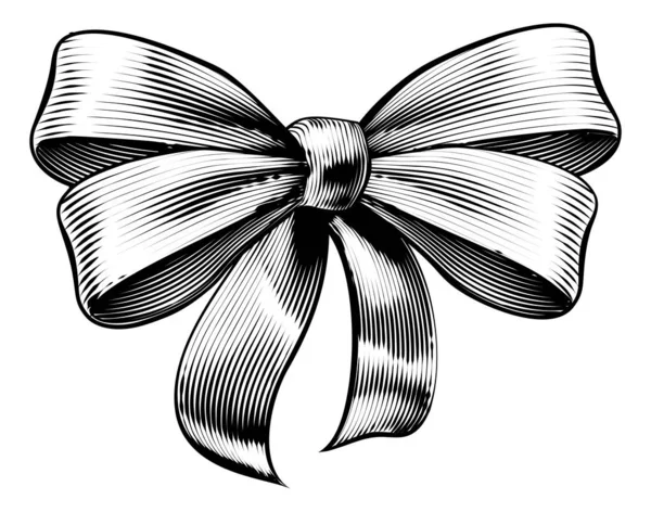 Ribbon Gift Bow Vintage Woodcut Engraved Etching — Stock Vector