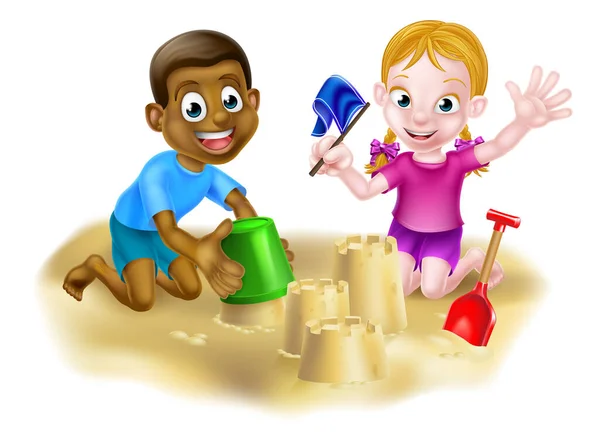 Cartoon Boy and Girl on Beach — Stockový vektor