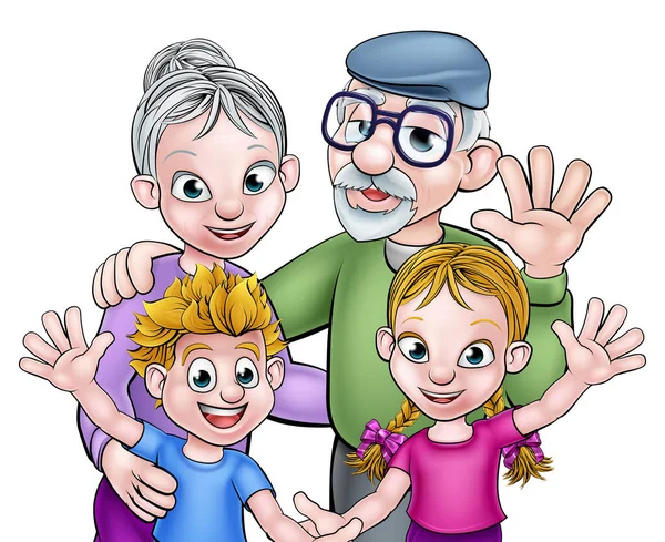 漫画祖父母と子供 — ストックベクタ