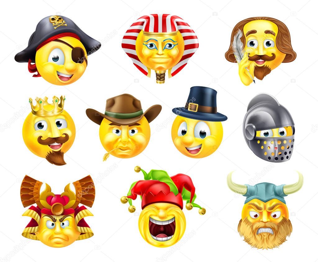 A set of history themed emoji emoticon icons