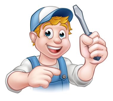 Cartoon Handyman Electrician Tutucu Tornavida