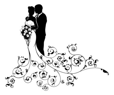 Gelin ve Damat Çifti Düğün Silueti Soyut