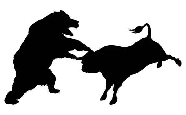 Bull Versus Bear Silhouette Concept — Stock Vector