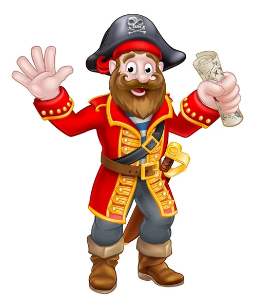 Cartoon Pirate Holding Map — 스톡 벡터