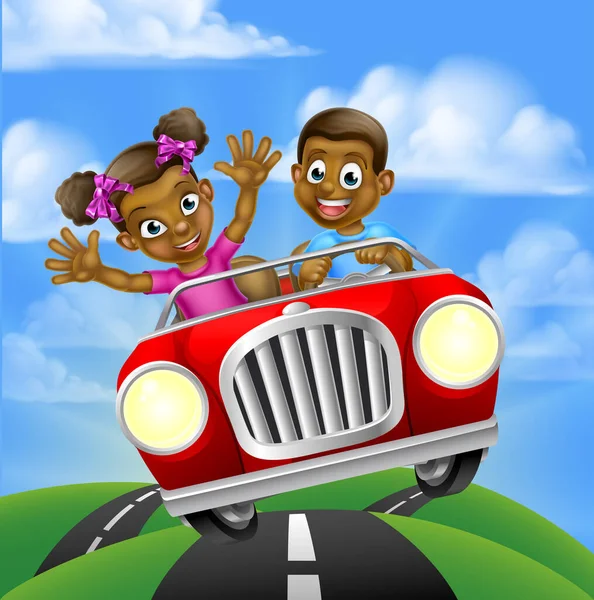 Cartoon Characters Driving Car — Stockový vektor