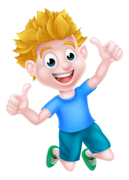 Cartoon Boy Jumping Thumbs Up — Stock Vector