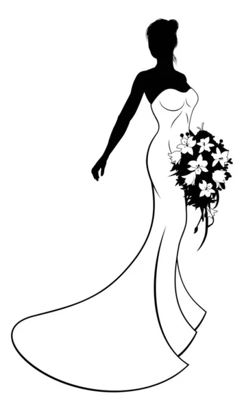 新娘剪影手握花束 — 图库矢量图片