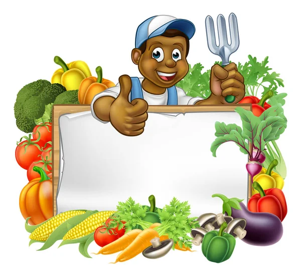 Cartoon Black Gardener Légumes signe — Image vectorielle
