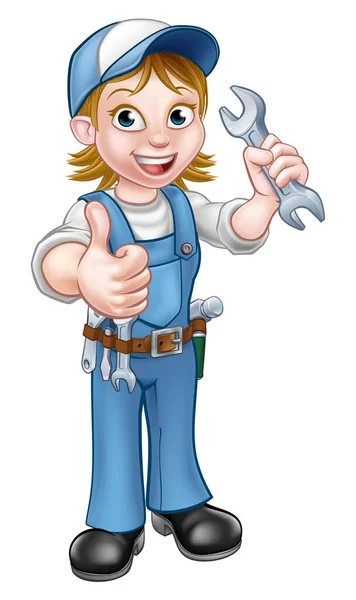 Female Mechanic or Plumber with Spanner — Stockový vektor