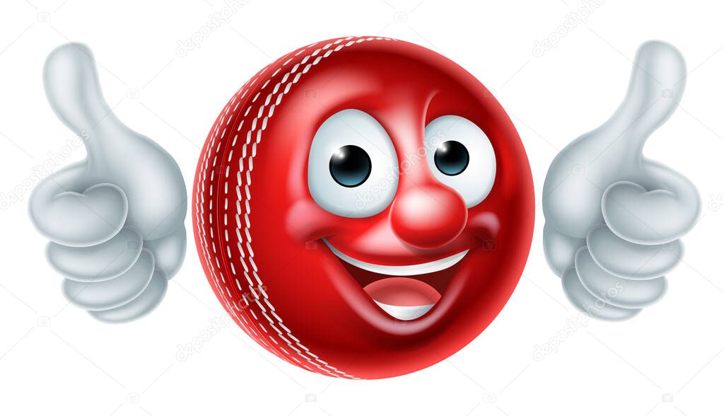 A cartoon cricket ball man mascot cartoon sports character giving a thumbs up