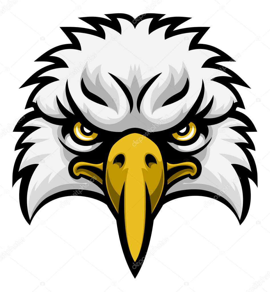 A cartoon eagle bird character sports mascot face front on