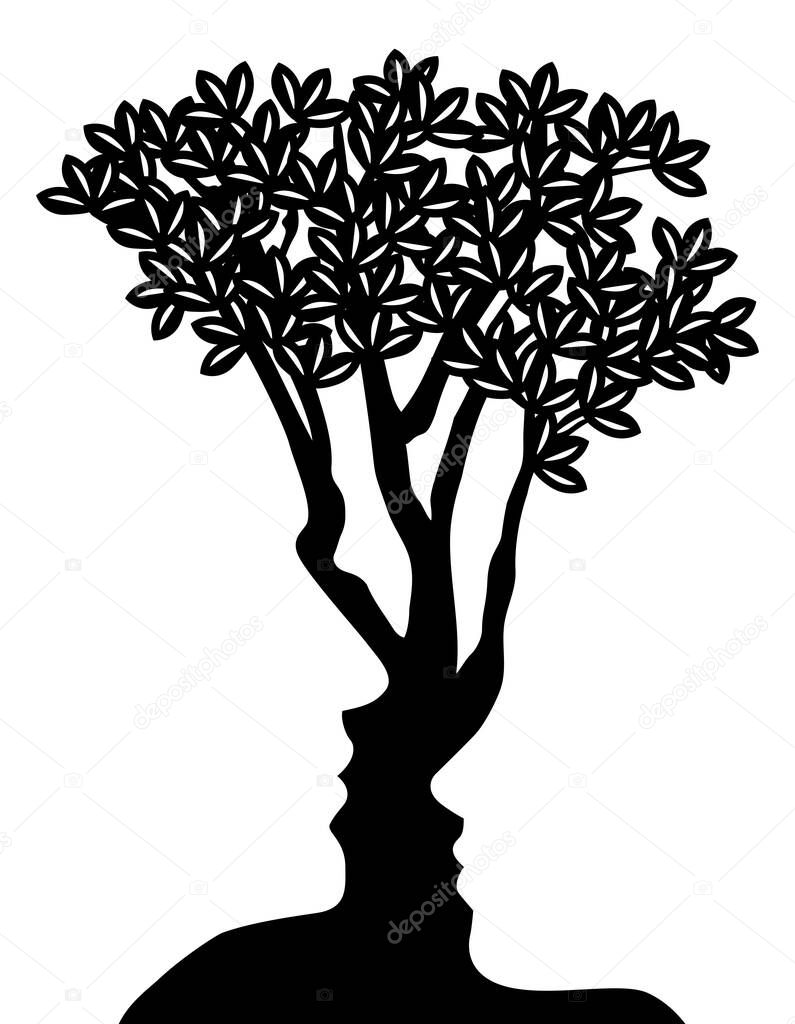 Tree formed from man and womans faces optical illusion concept design