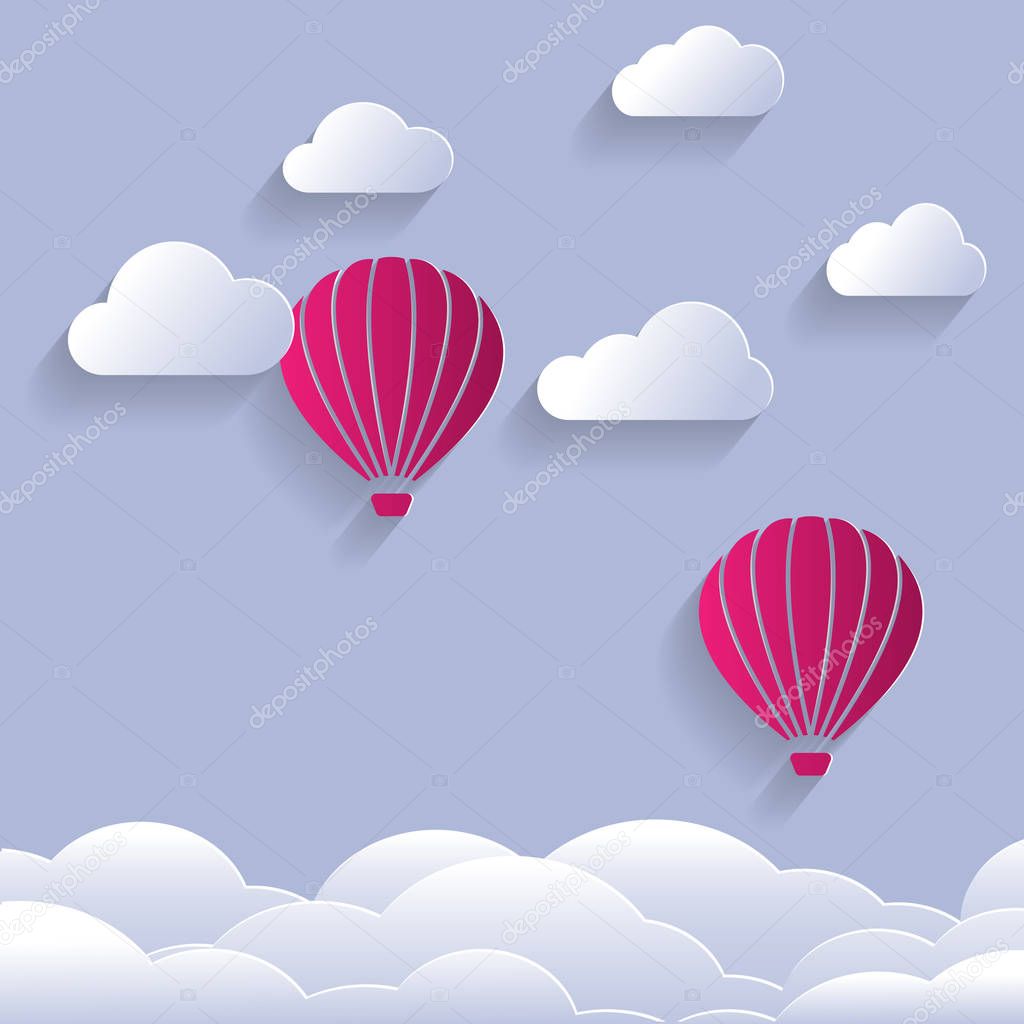 Paper Cut Design Of Balloon Shapes and clouds. Vector illustration